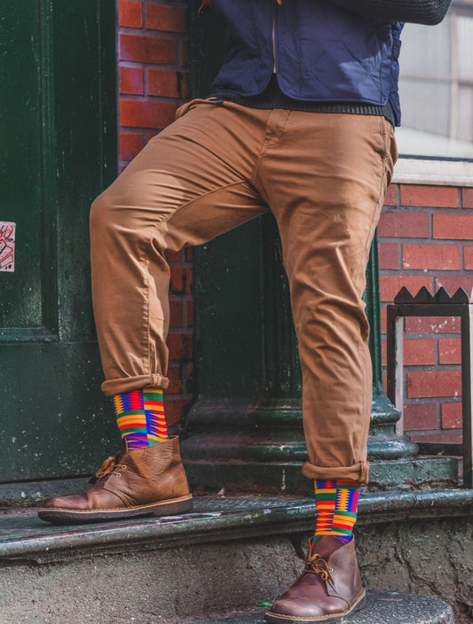 Designing socks inspired by symbolic cultural elements in Africa. All socks aren’t created the same. Shop from our line of combed cotton and Egyptian cotton socks for both men and women. Refresh your wardrobe with some colorful African print dress socks and sport socks.
