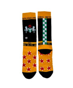 Socks wit Nigerian coat of arms, horses, flowers, and checkers
